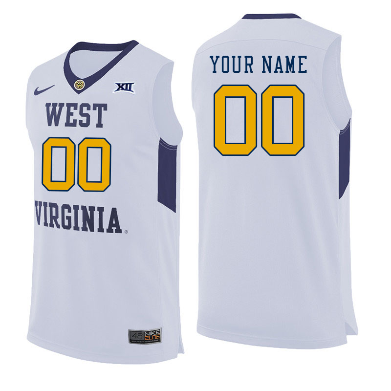 Custom West Virginia Mountaineers Name And Number College Basketball Jerseys Stitched-White - Click Image to Close